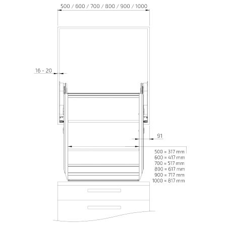 Måttuppgifter - Diagonal lyftinsats InDiago 510SA - 81 cm höjd, 26 cm djup