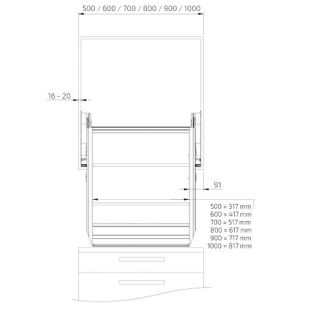 Afmetingen - InDIAGO 510SA - 81 cm hoogte, 26 cm diep