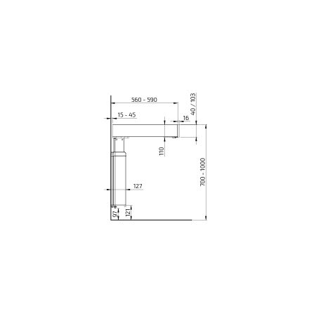 Dimensions - Worktop Lift, Manual adjustable, Manulift 6380LA - 40 mm front