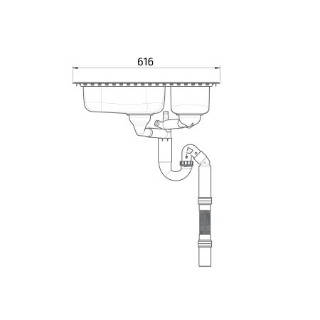 Maße - Flache barrierefreie Einbauspüle ES20 - 61,6 cm