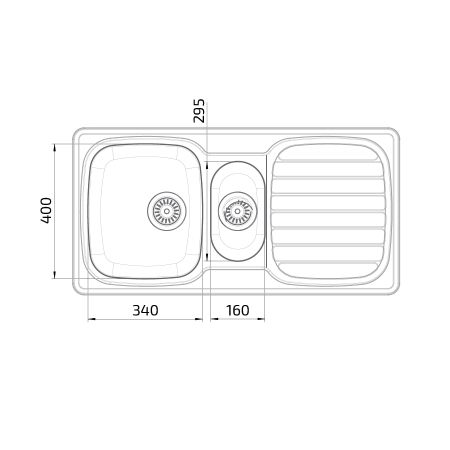 Dimensions - Inset Kitchen Sink Stainless Steel Granberg ES25 - 97.1 cm