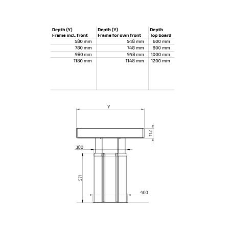 Dimensions - Kitchen Island Centerlift 960HE - Incl. front, depth 98.0 cm