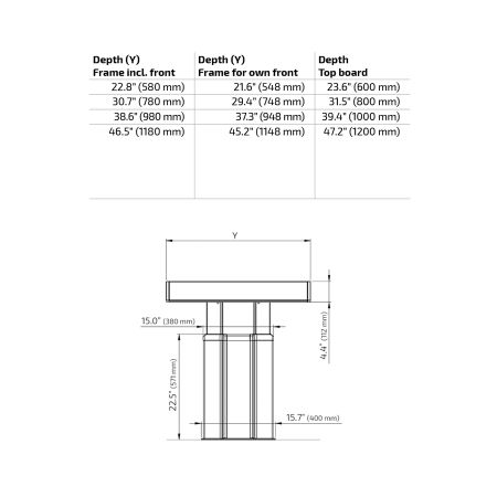 Dimensions - Kitchen Island Centerlift 960HE - For own front, depth 37.3