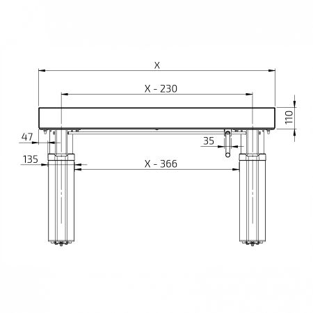 Måttuppgifter - Vevbar Bänklyft Manulift 6350 - Väggmonterad, 103 mm front