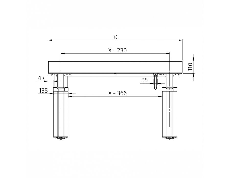 Dimensions - Kitchen Worktop Lift, Manual Cranked, Manulift 6350 - 103 mm front