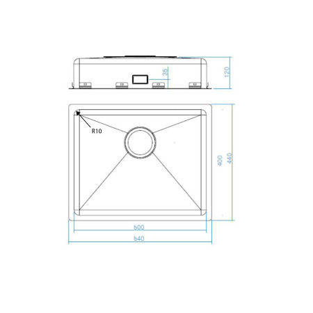 Dimensions - Wheelchair Accessible Inset Kitchen Sink Granberg ES12 - 54.0 cm