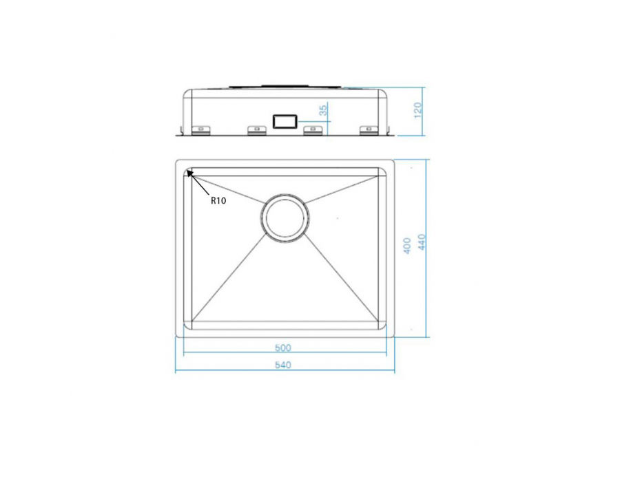 Dimensions - Wheelchair Accessible Inset Kitchen Sink ES12 - 21.3" (540 mm)