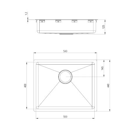 Dimensions - Accessible Kitchen Sink Granberg ErgoSteel Trendline EST-500 (formerly ES12)