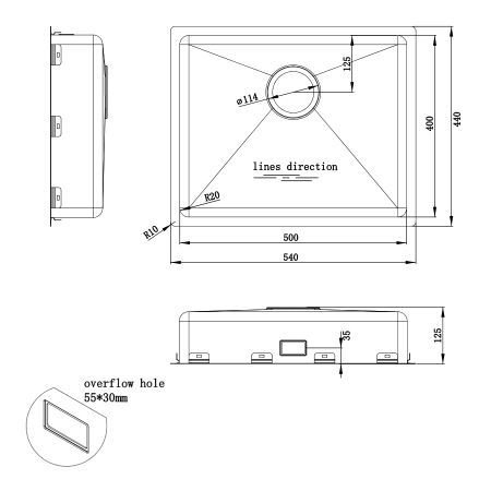 Afmetingen - Spoelbak Granberg Ergosteel Trendline EST-500 Afmetingen - Spoelbak Granberg Ergosteel Trendline EST-500