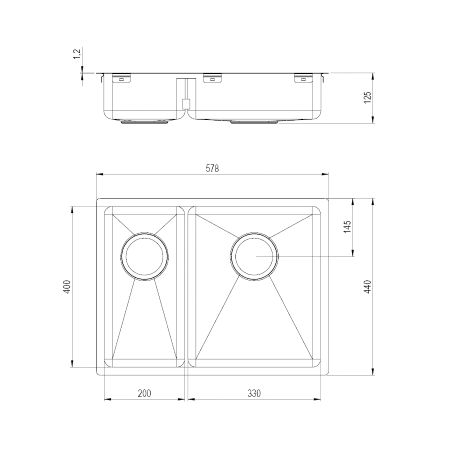 Dimensioni - Lavello Granberg Ergosteel Trendline EST-53KH