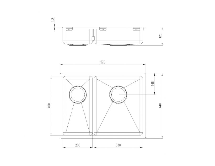 Dimensioni - Lavello Granberg Ergosteel Trendline EST-53KH