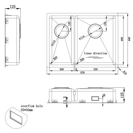 Afmetingen - Spoelbak Granberg Ergosteel Trendline EST-53KH Afmetingen - Spoelbak Granberg Ergosteel Trendline EST-53KH