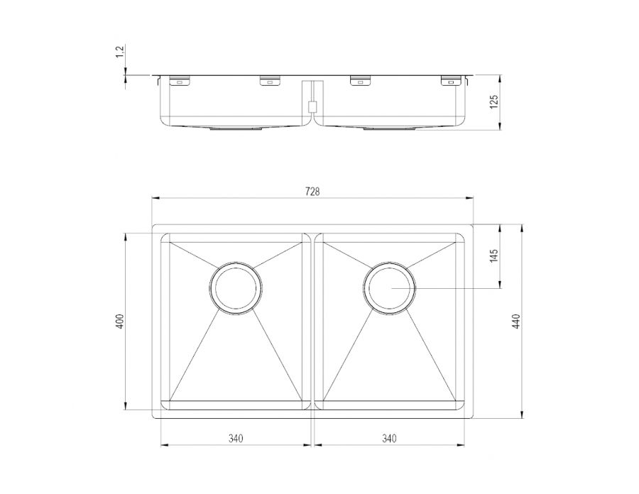 Dimensiones - Fregadero Granberg Ergosteel Trendline EST-80K