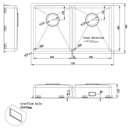 Afmetingen - Spoelbak Granberg Ergosteel Trendline EST-80K Afmetingen - Spoelbak Granberg Ergosteel Trendline EST-80K