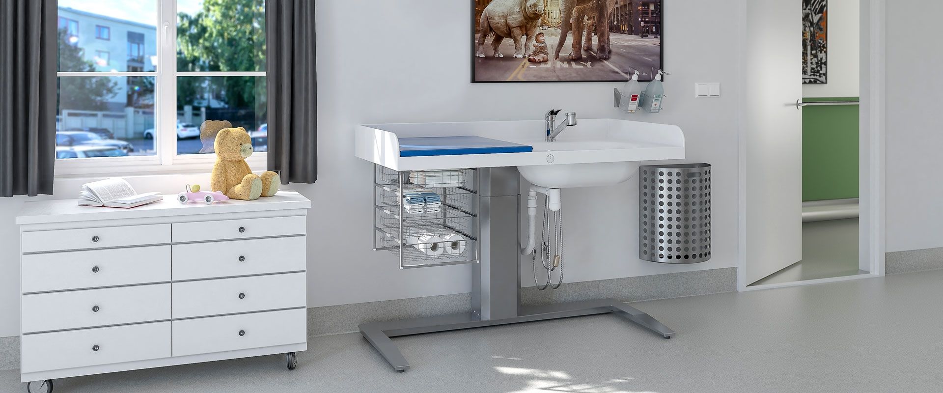 Table à langer électrique à hauteur variable pour bébé 343 - avec lavabo