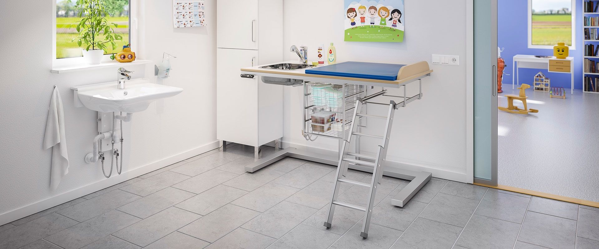 Table à langer électrique à hauteur variable pour bébé 332 - avec lavabo