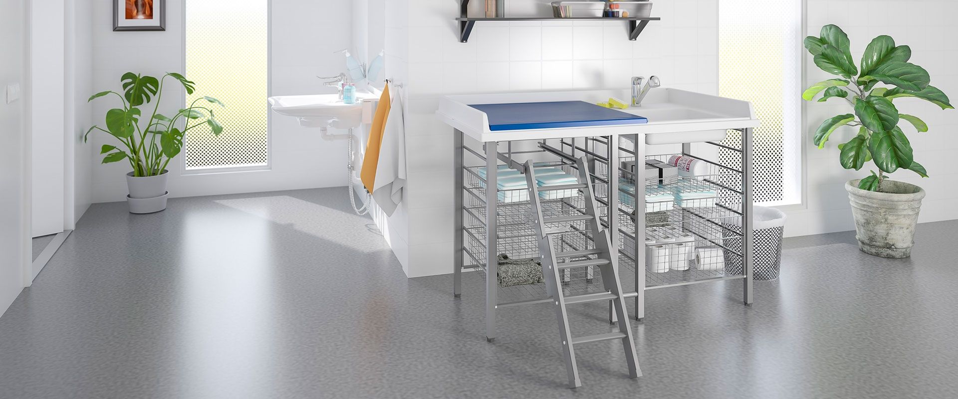 Table à langer sur pieds à hauteur fixe pour bébé 327 - avec lavabo