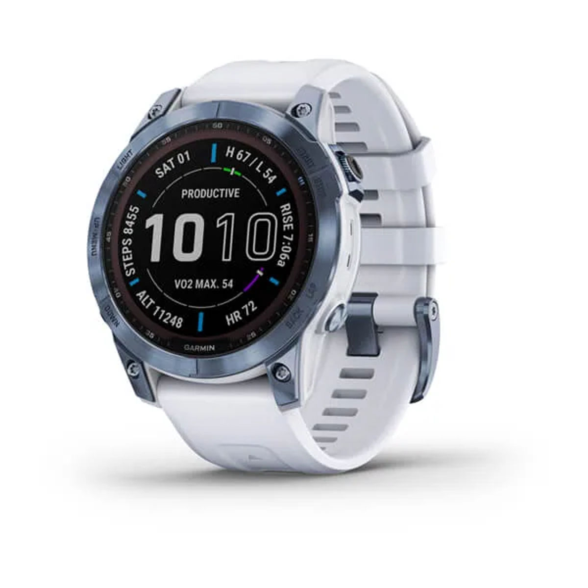 Garmin Fenix 7 Sapphire Solar — Mineral Blue DLC Titanium with Whitestone Band