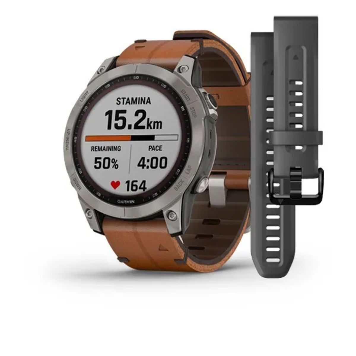 Garmin Fenix 7x Sapphire Solar — Gray Titanium With Chestnut Leather