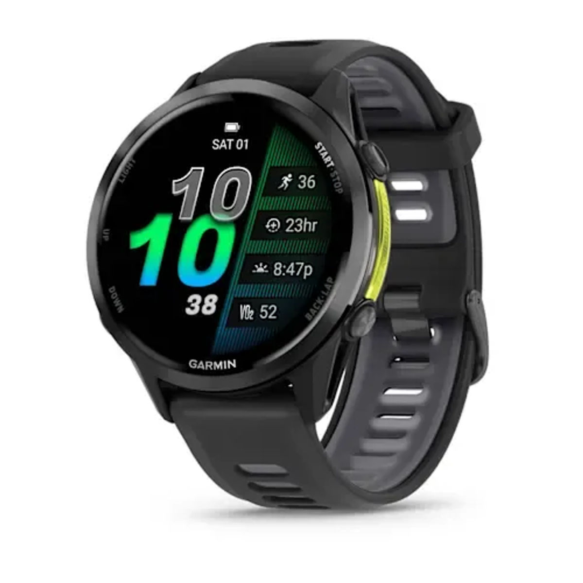 Garmin Forerunner 970 — Carbon Gray DLC Titanium with Black Case and Black/Translucent Whitestone Band