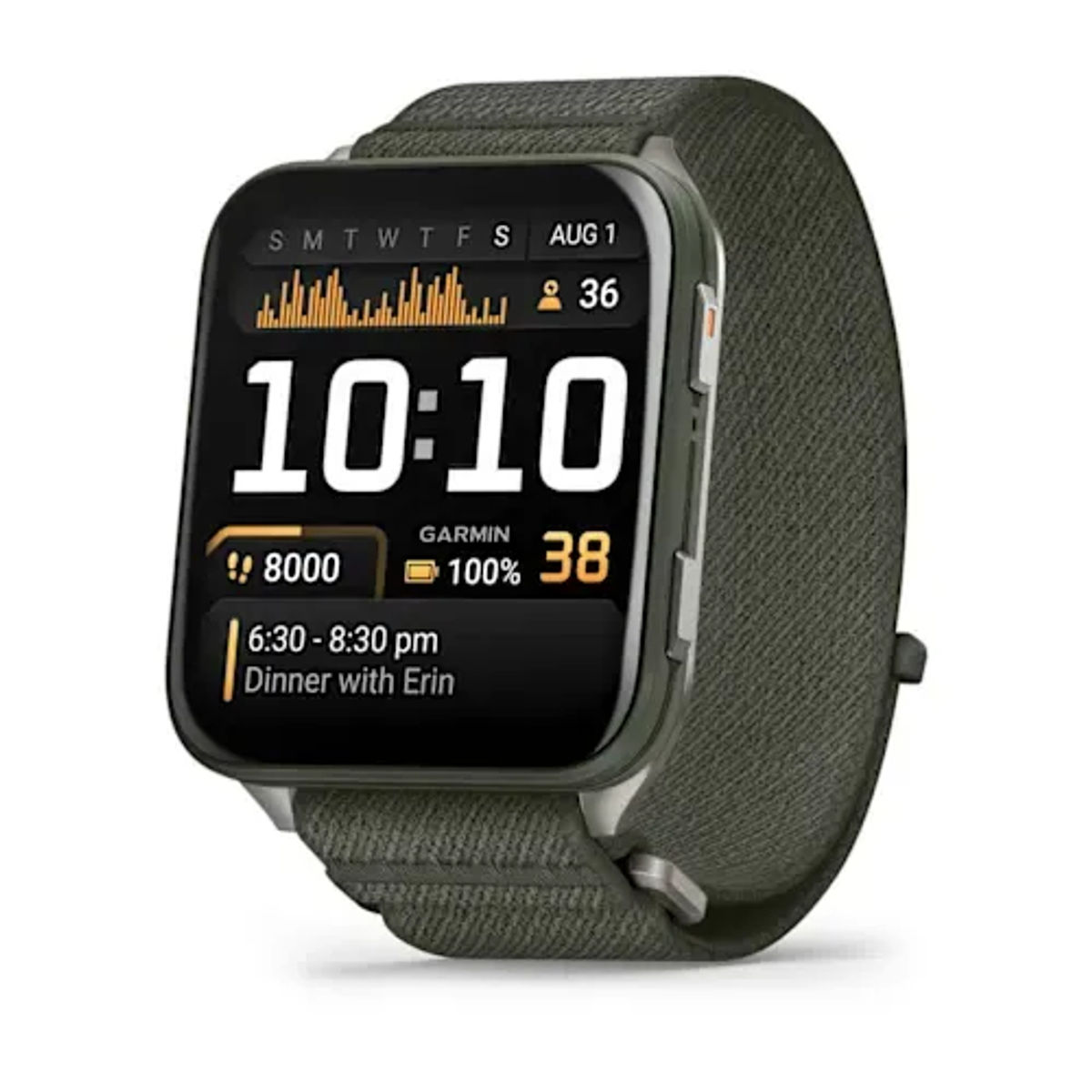 Garmin Venu X1 — Moss with Titanium Caseback and Moss ComfortFit Nylon Band