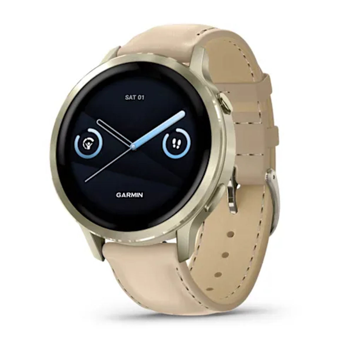 Garmin Venu 4 – 41 mm Lunar Gold with Bone Silicone Band and Light Sand Leather Band