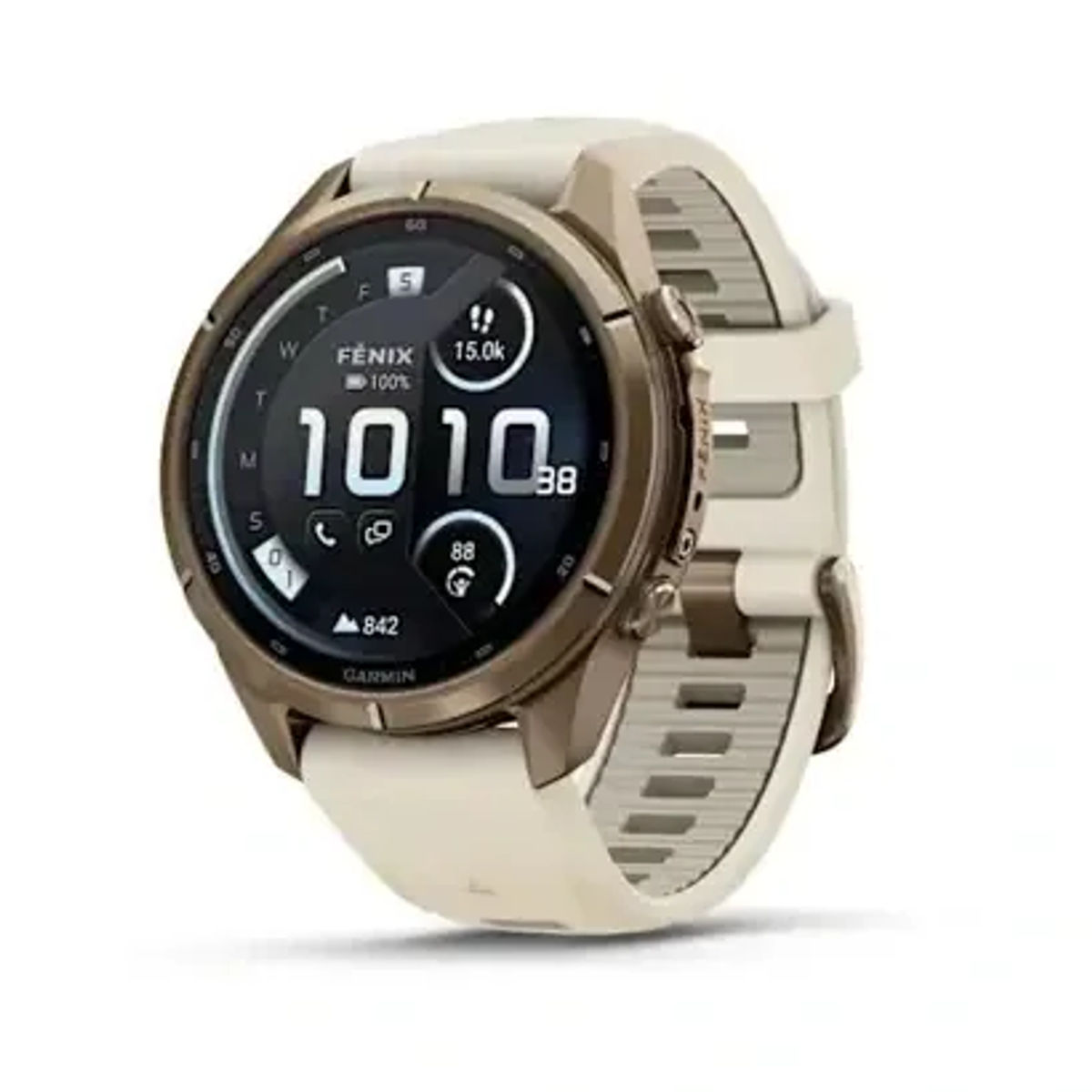 Garmin Fenix 9 PRO — inReach, 43 mm, Autumn Gold Titanium with Cream/French Gray Silicone Band