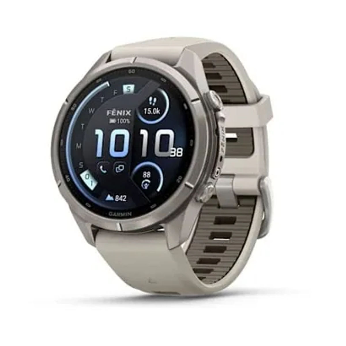 Garmin Fenix 9 PRO — inReach, 43 mm, Titanium with Fog Gray/Dark Sandstone Silicone Band