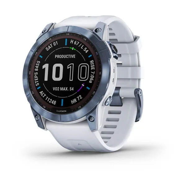 GARMIN Fenix 7x Sapphire Solar — Mineral Blue DLC Titanium with Whitestone Band