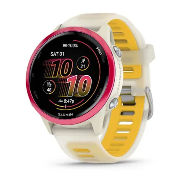 GARMIN Forerunner 570 — 42 мм Малиновый алюминий с полупрозрачной костяной/манговой полосой