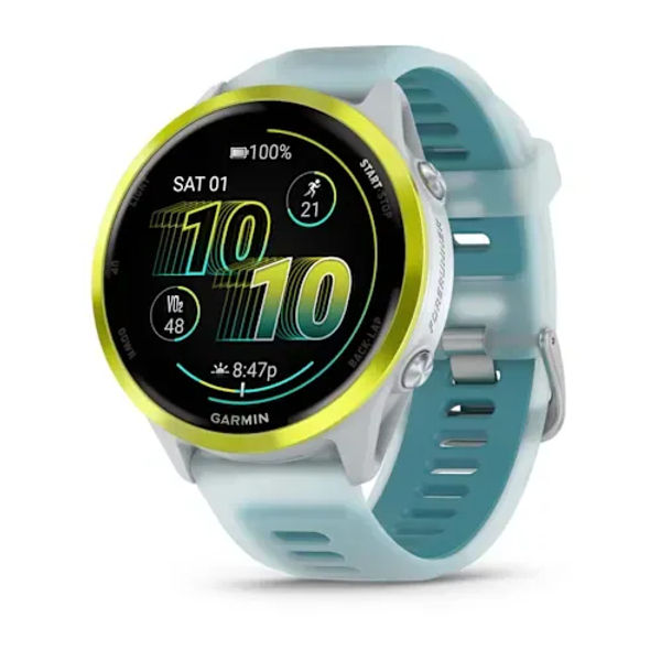 GARMIN Forerunner 570 — 47 мм Amp Желтый алюминий с полупрозрачной белой/бирюзовой полосой