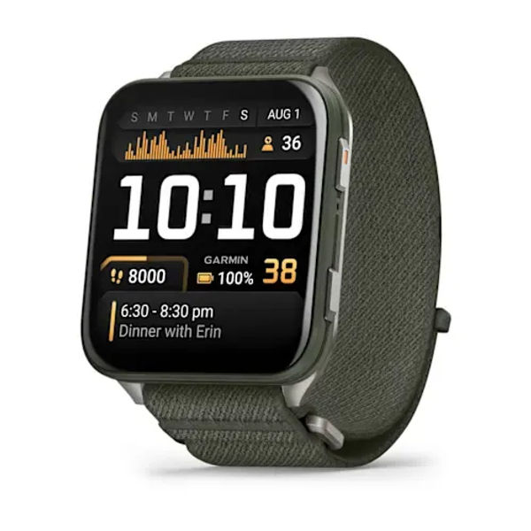 GARMIN Venu X1 — Moss with Titanium Caseback and Moss ComfortFit Nylon Band