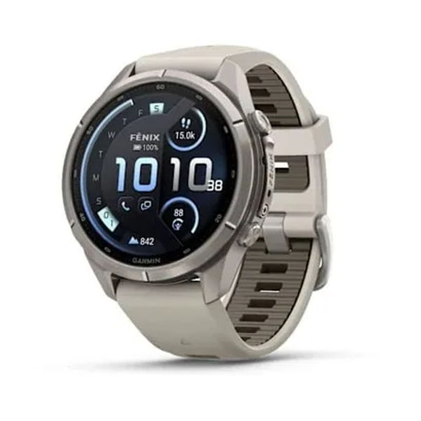 GARMIN Fenix 9 PRO — inReach, 43 mm, Titanium with Fog Gray/Dark Sandstone Silicone Band