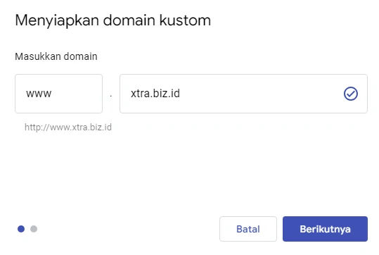Masukkan kembali nama domain Anda