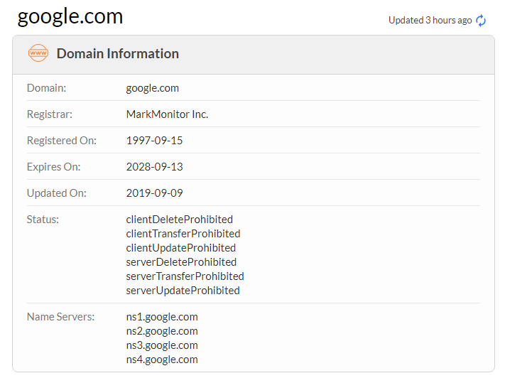 contoh nameserver yang dicek menggunakan tool WHOIS.COM