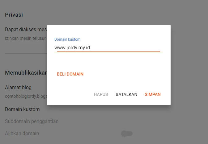 Cara Custom Domain di Blogger