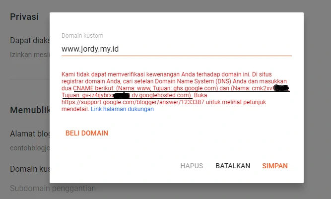 Cara Custom Domain di Blogger