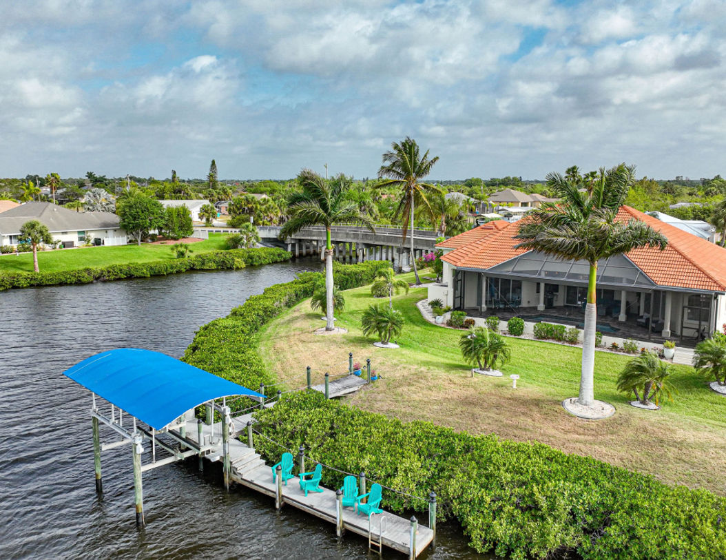 Aerial View of Beautiful Big House Near Waterfront in Port Charlotte