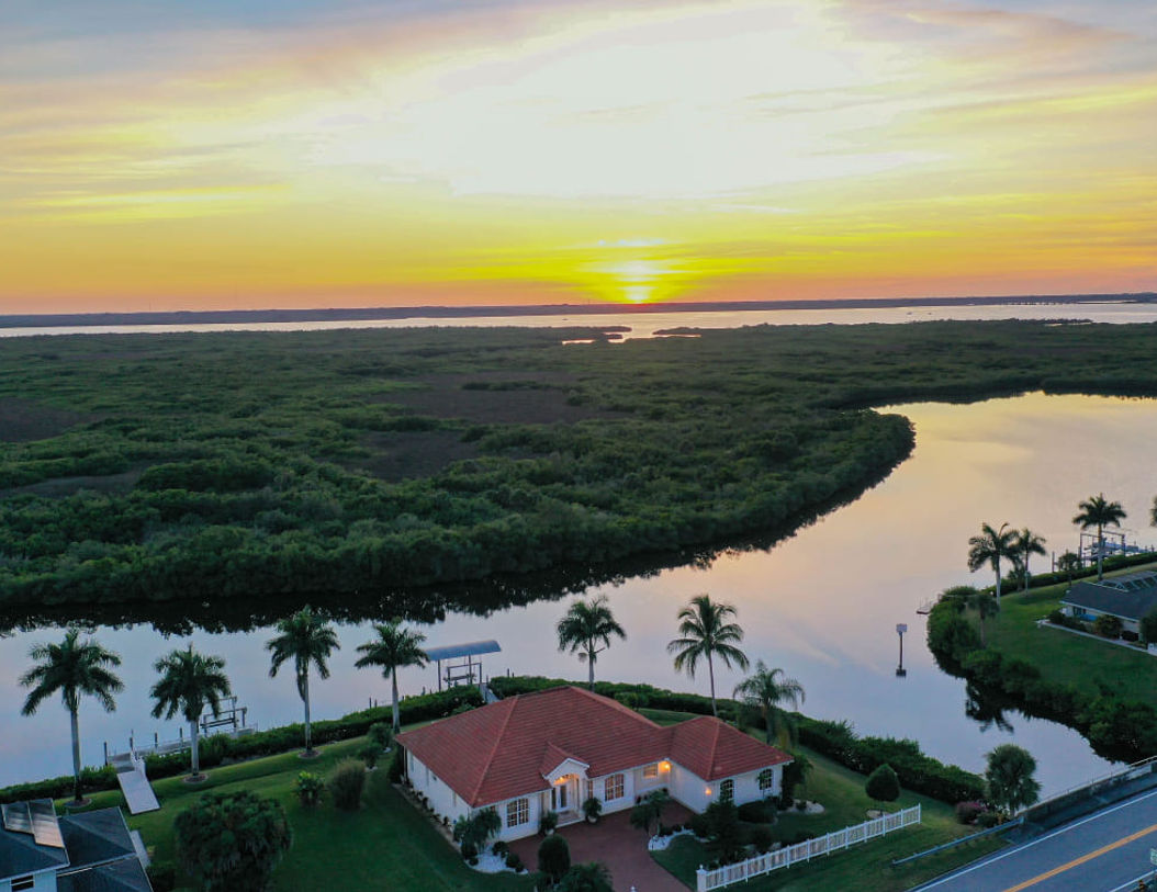 Aerial Waterfront Sunset View