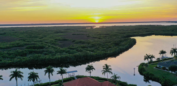 Aerial Waterfront Sunset View