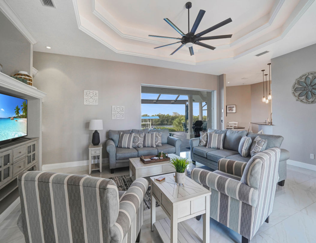 Modern Grey Couch Set in Wide Living Room
