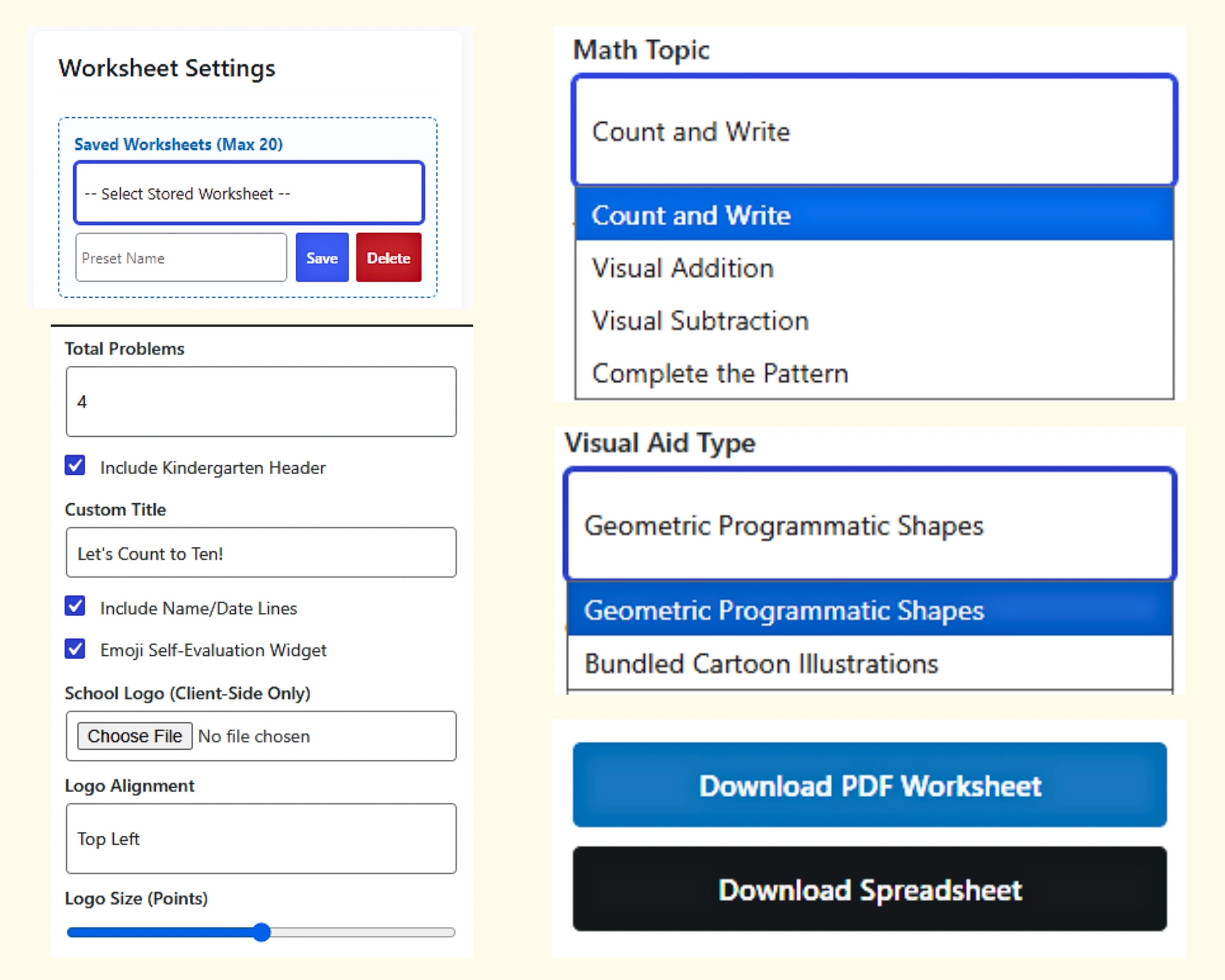Math Worksheet Generator Dashboard Preview