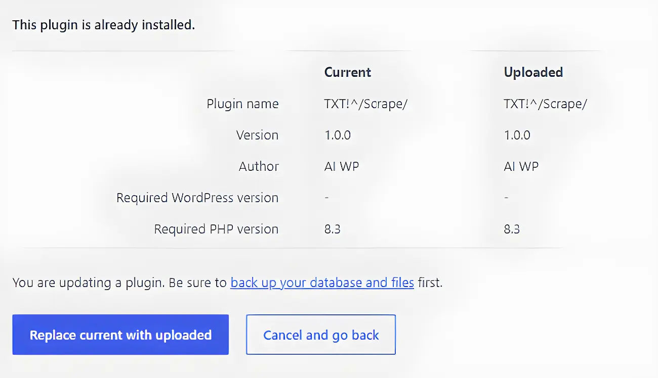 Replace Current Plugin Screen