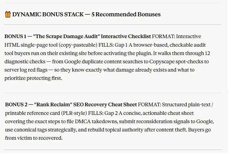 Bonus Recommendation Output
