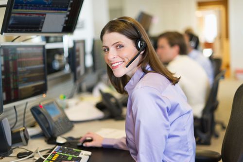 A customer service agent using VoIP phone service