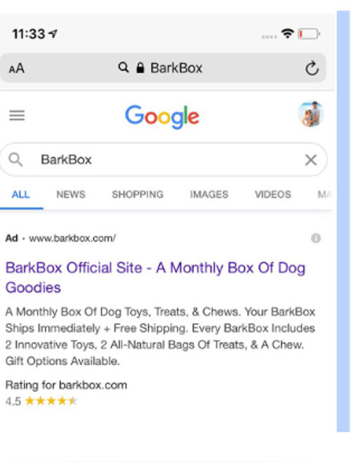 BarkBox Google Ad on Mobile