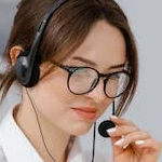 A woman using contact center solutions to call her customer