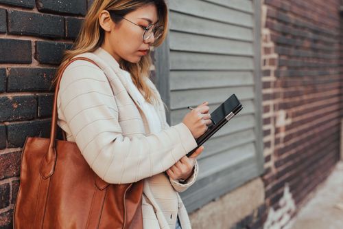 A woman working outdoors