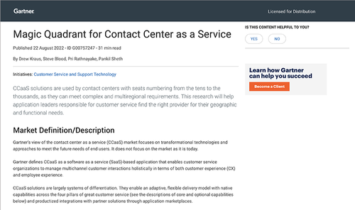 A picture with text and headers describing how Gartner named 8x8 a leader in UCaaS Magic Quadrant