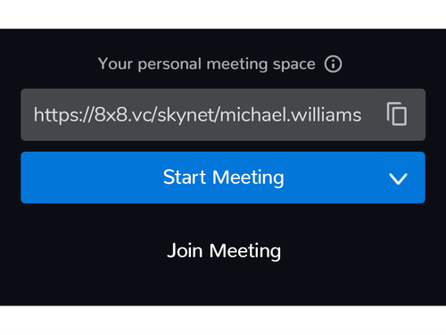 Screenshot of dedicated video meeting web link for 8x8 users